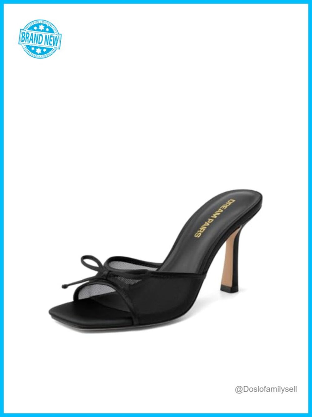 Women's Mesh Bow Stiletto Heels Square Toe Dressy Sandals